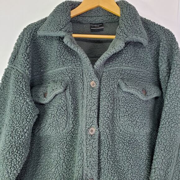 32 Degree Heat Womens M/L Oversized Plush Fleece Button Down Jacket Teal Green - Picture 1 of 8